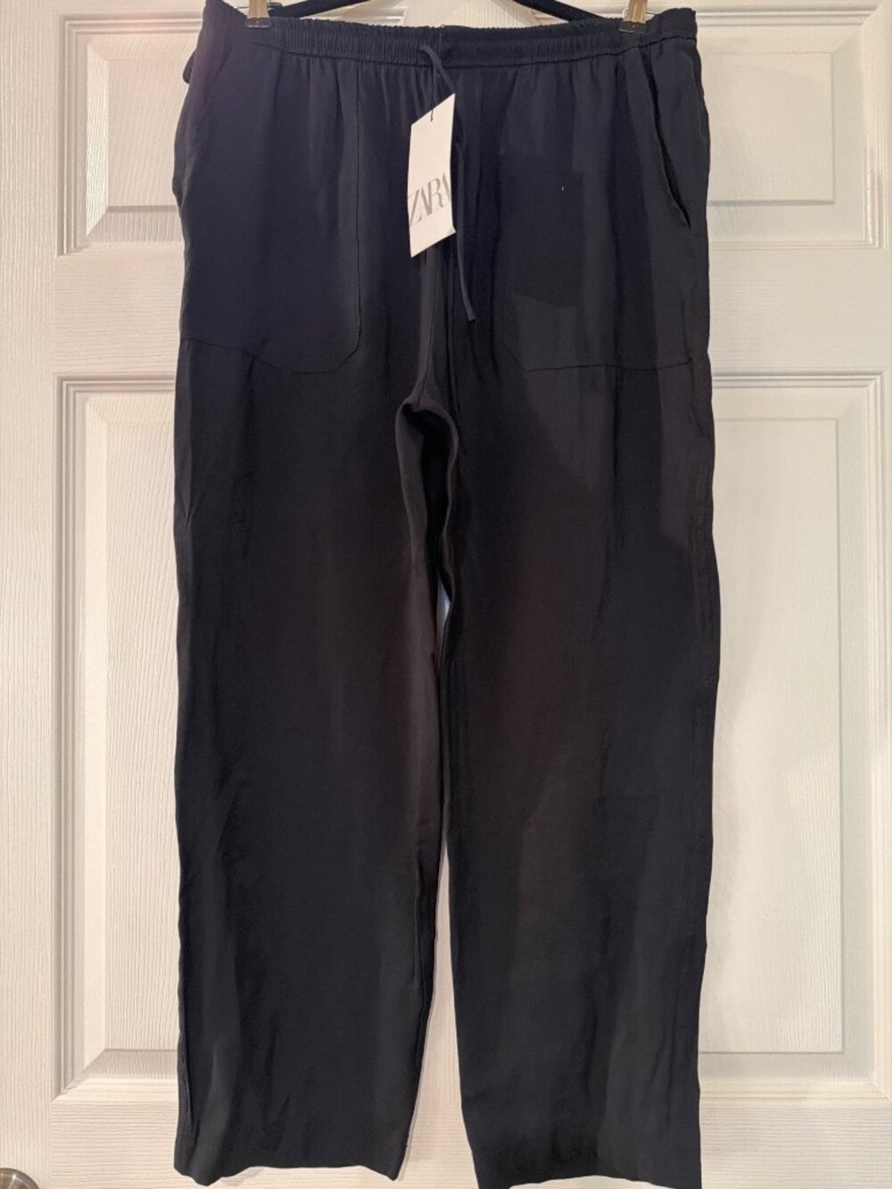 Zara Black Relaxed Fit Elastic Waist Pants With Pockets L